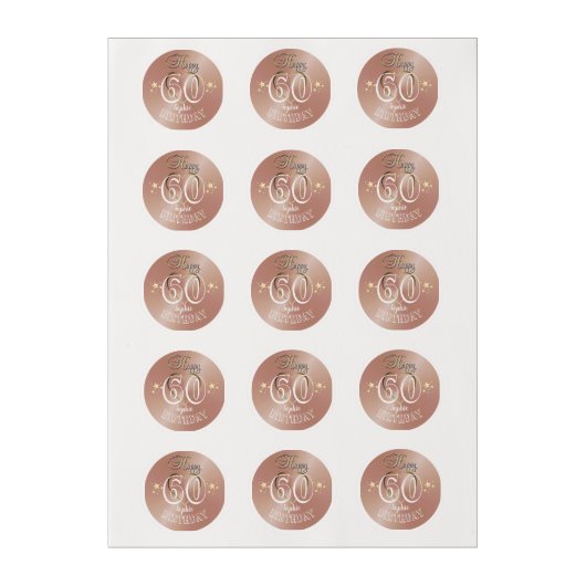 Personalised 60th Rose Gold Cupcake Toppers Edible Frosting Rounds (Sheet)