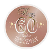 Personalised 60th Rose Gold Cupcake Toppers Edible Frosting Rounds (Front)