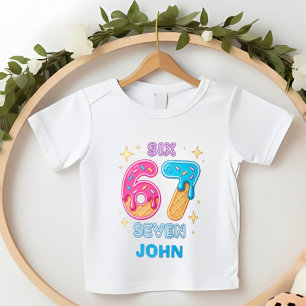 Personalised 6 7 Kids Birthday Ice Cream Neon T-Shirt