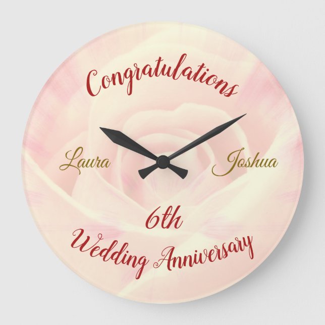 Personalised 6th Wedding Anniversary Large Clock (Front)