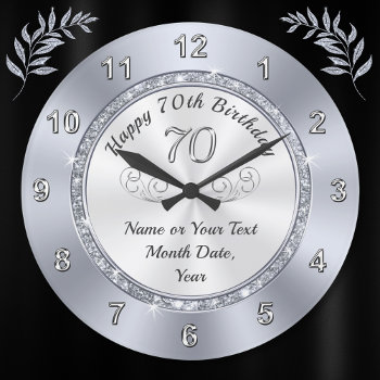 Personalised 70th Birthday Presents For Her Large Clock by LittleLindaPinda at Zazzle