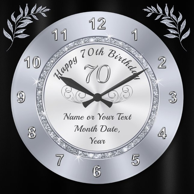 Personalised 70th Birthday Presents for Her Large Clock (70th birthday gift for dad. 70th birthday gift for mom, sister, friend. 70 year birthday gift. )