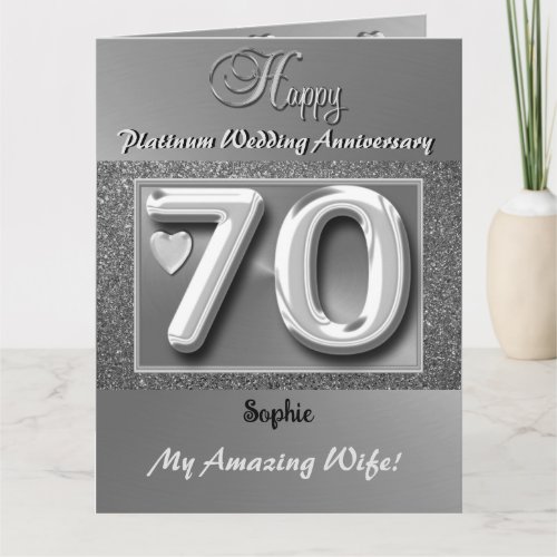 Personalised 70th Wedding Anniversary Card Wife 