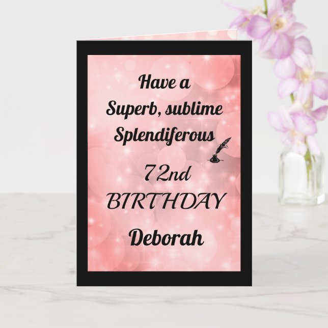 Personalised 72nd Birthday Folded Greeting Card (Orchid)