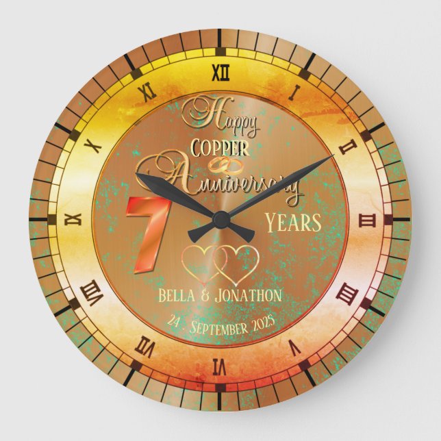 Personalised 7th Year Wedding Anniversary Gift Large Clock (Front)