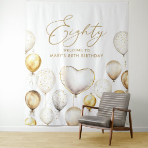Personalised 80th Birthday Script Gold Balloon Tapestry