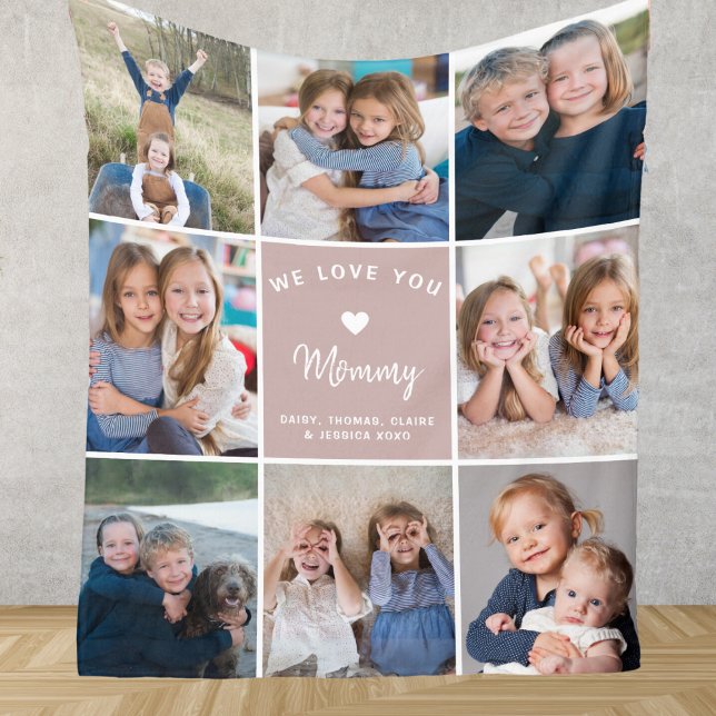 Personalised 8-photo Collage for Mommy Pink Fleece Blanket (Creator Uploaded)