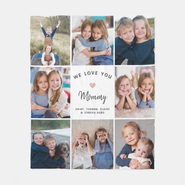 Personalised 8-photo Collage for Mommy White Fleece Blanket (Front)