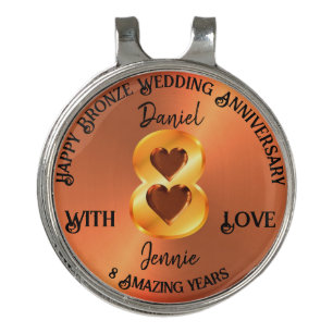 Personalised 8th Bronze Anniversary Gift Golf Hat Clip