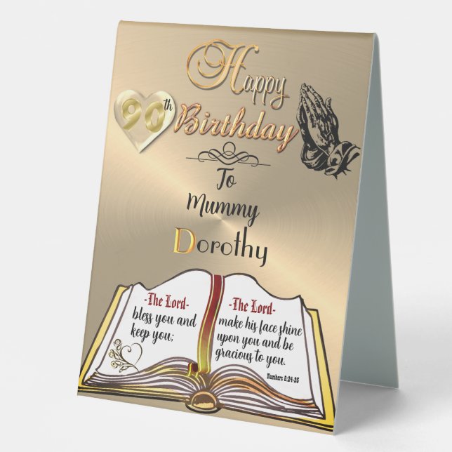 Personalised 90th Birthday Keepsake  Table Tent (Front)