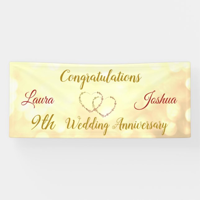 Personalised 9th Wedding Anniversary Banner (Horizontal)