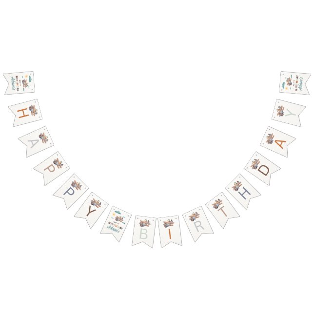 Personalised Airplane Happy Birthday Bunting Flags (All)