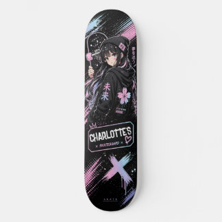 Personalised Anime Pastel and Black Skateboard 