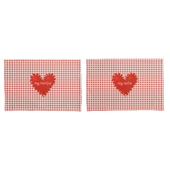 Personalised Applique Hearts Gingham Daisies Pillow Case (Front-Set)