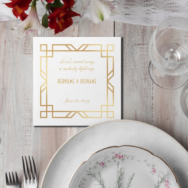 Personalised Art Deco Classic Gold Frame Quote Napkins (Creator Uploaded)
