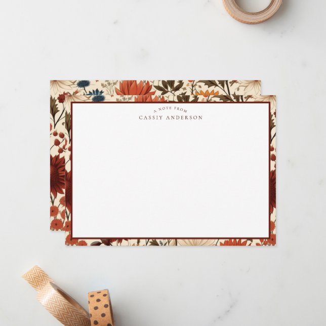 Personalised Autumn Fall Botanical Floral Family Note Card (Front/Back In Situ)