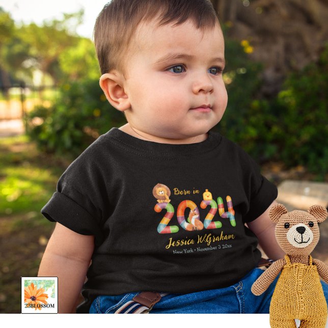 personalised baby animals gift born in 2024 bodysuit (Creator Uploaded)