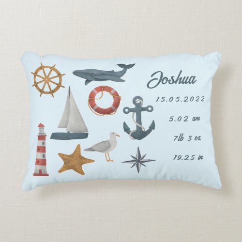 Personalised baby birth details marine nautical  accent pillow