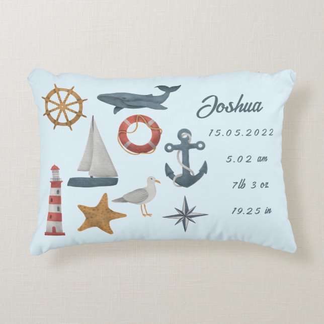 Personalised baby birth details marine nautical  accent pillow (Front)