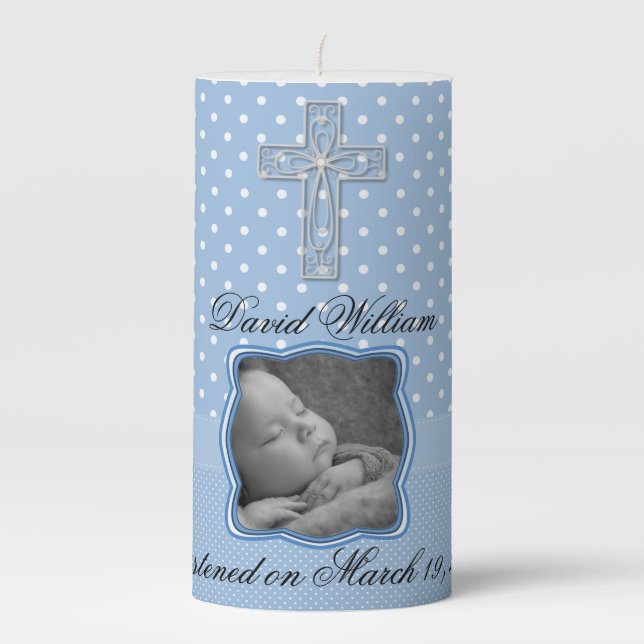 Personalised Baby Boy Photo Baptism Candle (Front)