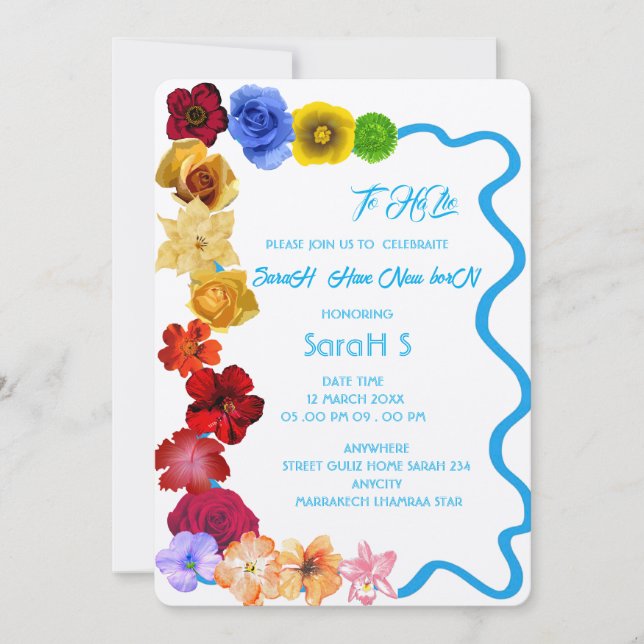 Personalised Baby Gift New Born All flower hand Invitation (Front)