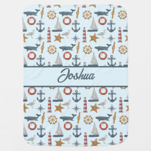 Personalised baby name marine sailing nautical blanket