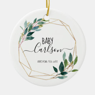 Personalised Baby Reveal Pregnancy Greenery  Ceramic Ornament