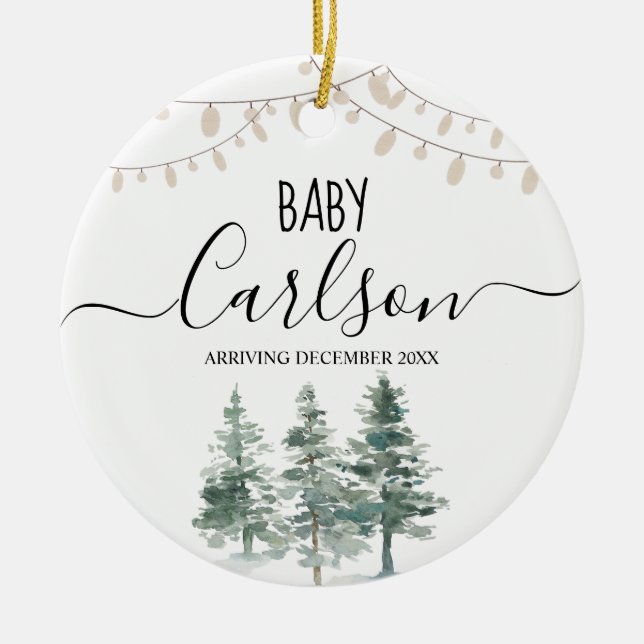 Personalised Baby Reveal Pregnancy Pine Tree Ceram Ceramic Ornament (Front)