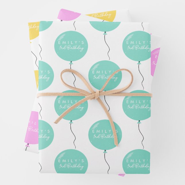 Personalised Balloon Party birthday christening  Wrapping Paper Sheets (In situ)