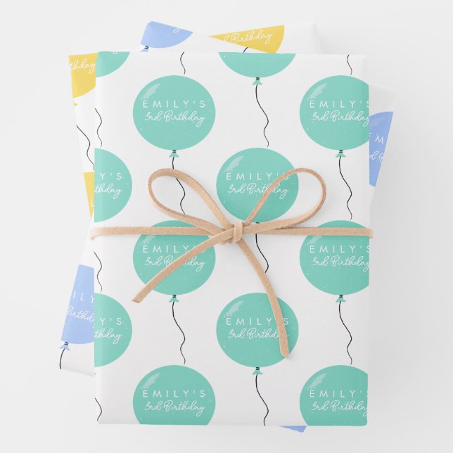 Personalised Balloon Party birthday christening  Wrapping Paper Sheets (In situ)