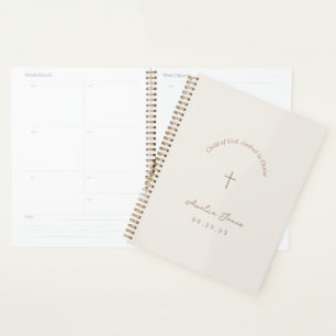 Personalised Baptism Gift Cross Beige Planner