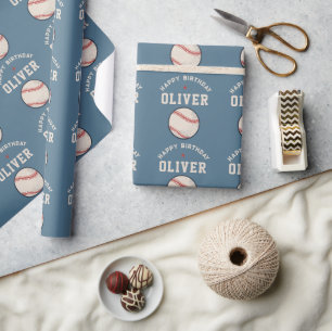 Personalised Baseball Happy Birthday Name Wrapping Paper