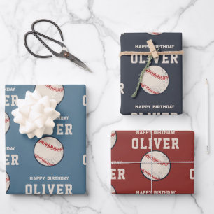 Personalised Baseball Happy Birthday Name Wrapping Paper Sheets