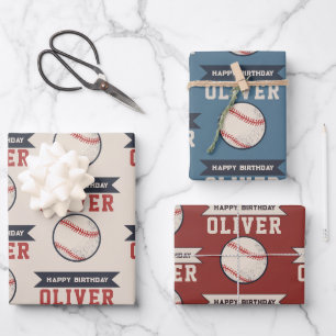 Personalised Baseball Happy Birthday Name Wrapping Paper Sheets