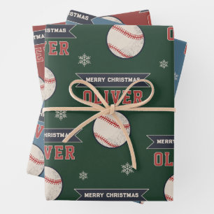 Personalised Baseball Merry Christmas Name Wrapping Paper Sheets