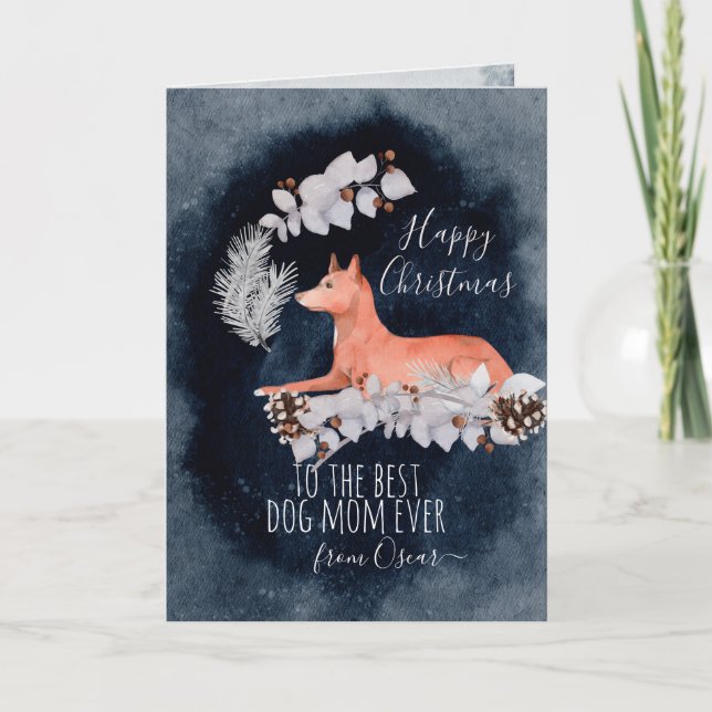 Personalised Basenji Mom Christmas Watercolor Holiday Card (Front)