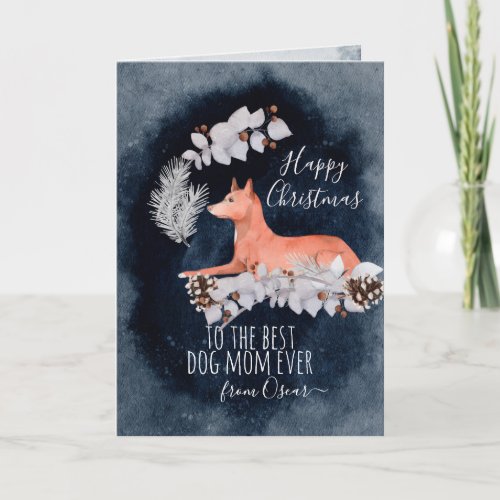 Personalised Basenji Mom Christmas Watercolor Holiday Card