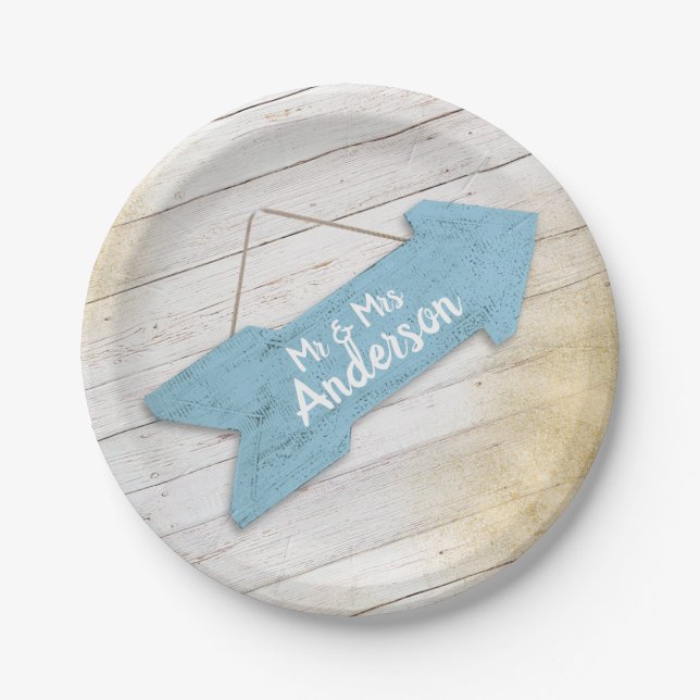 Personalised Beach Arrow Wedding Plates (Front)