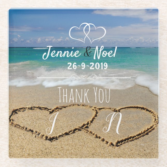 Personalised Beach Themed Glass Coaster Favor (Front)