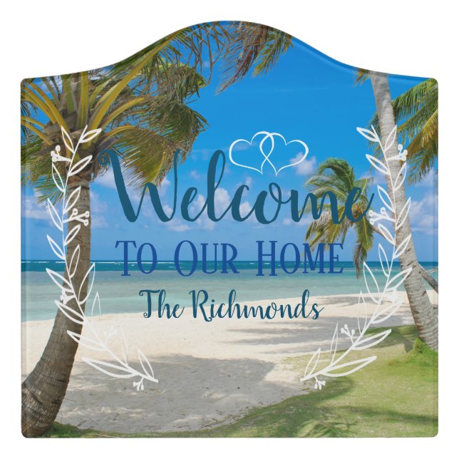 Personalised Beach Themed Welcome Sign (Large Crest Front)