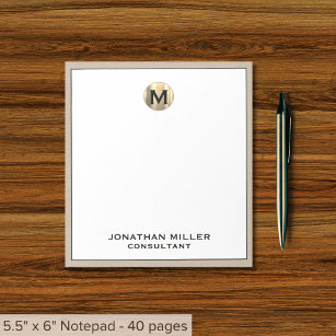 Personalised Beige Linen Gold Monogram Notepad