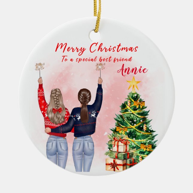 Personalised Best Friend Christmas Bestie Ceramic Ornament (Front)