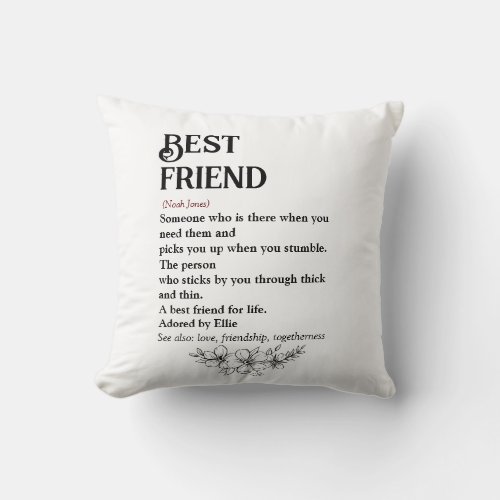 Personalised Best Friend Definition Modern Fun Thr Throw Pillow