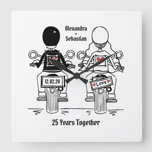 Personalised Biker Motorcycle Anniversary Gift Square Wall Clock (Front)