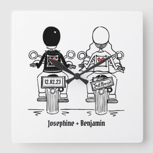 Personalised Biker Motorcycle Wedding Gift Square  Square Wall Clock