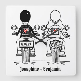 Personalised Biker Motorcycle Wedding Gift Square Square Wall Clock