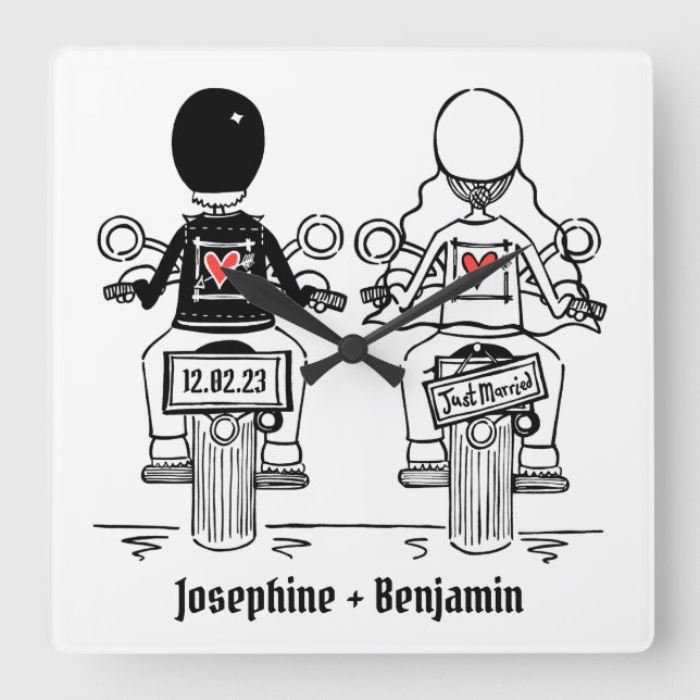 Personalised Biker Motorcycle Wedding Gift Square  Wall Clock (Front)