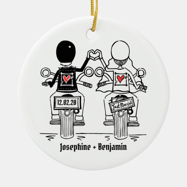 Personalised Biker Wedding Gift Ceramic Decoration (Front)
