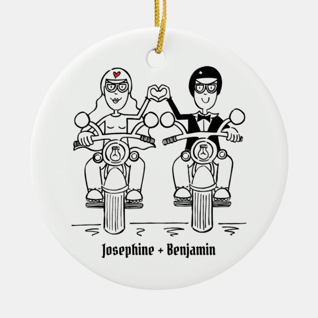 Personalised Biker Wedding Gift Ceramic Decoration (Front)
