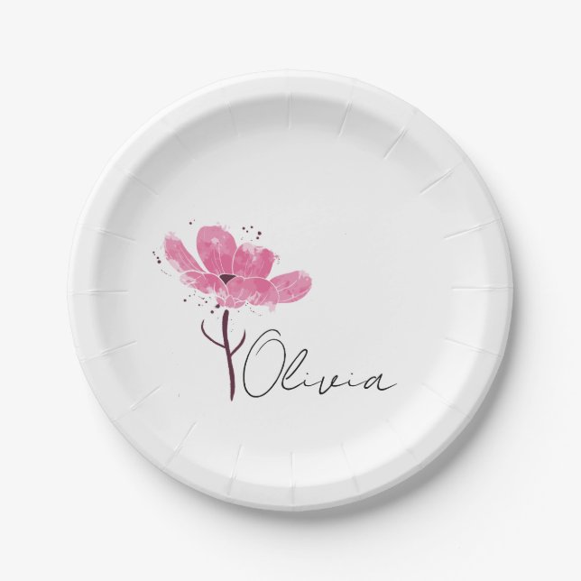 Personalised Birth Flower  Dish, Watercolor Flower Paper Plates (Front)